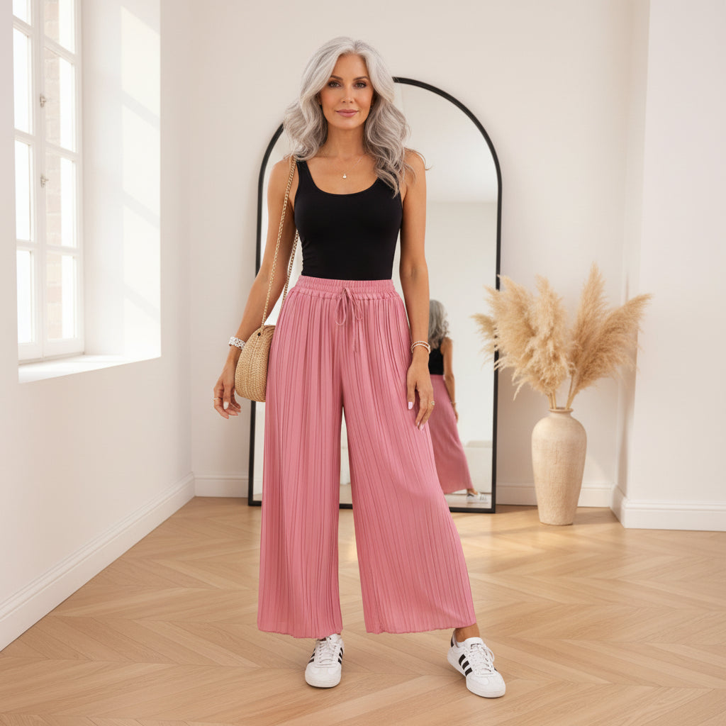 Geplisseerde Broek met Comfortabele Binnenbroek - Lichtroze Bes — front view