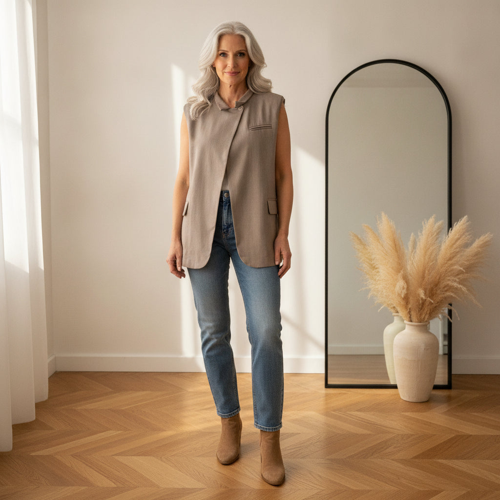 Veloria Elegante Blazervest - Mocca — front view