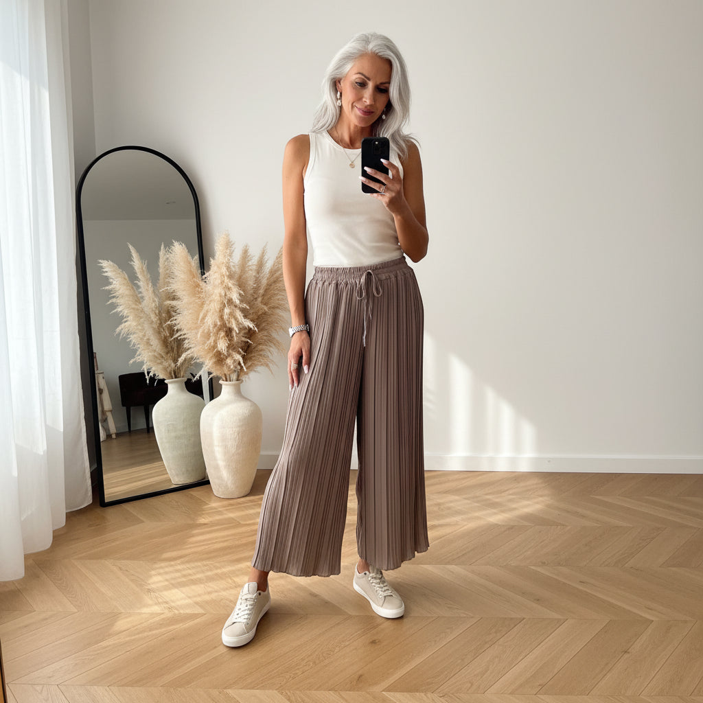 Geplisseerde Broek met Binnenbroek - Taupe — front view