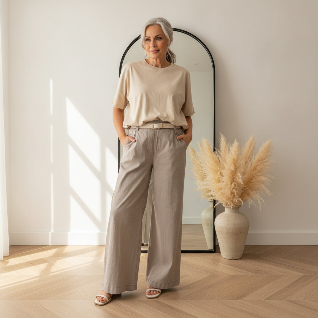 Wijde Pantalon met Riem - Comfortabel & Elegant — front view