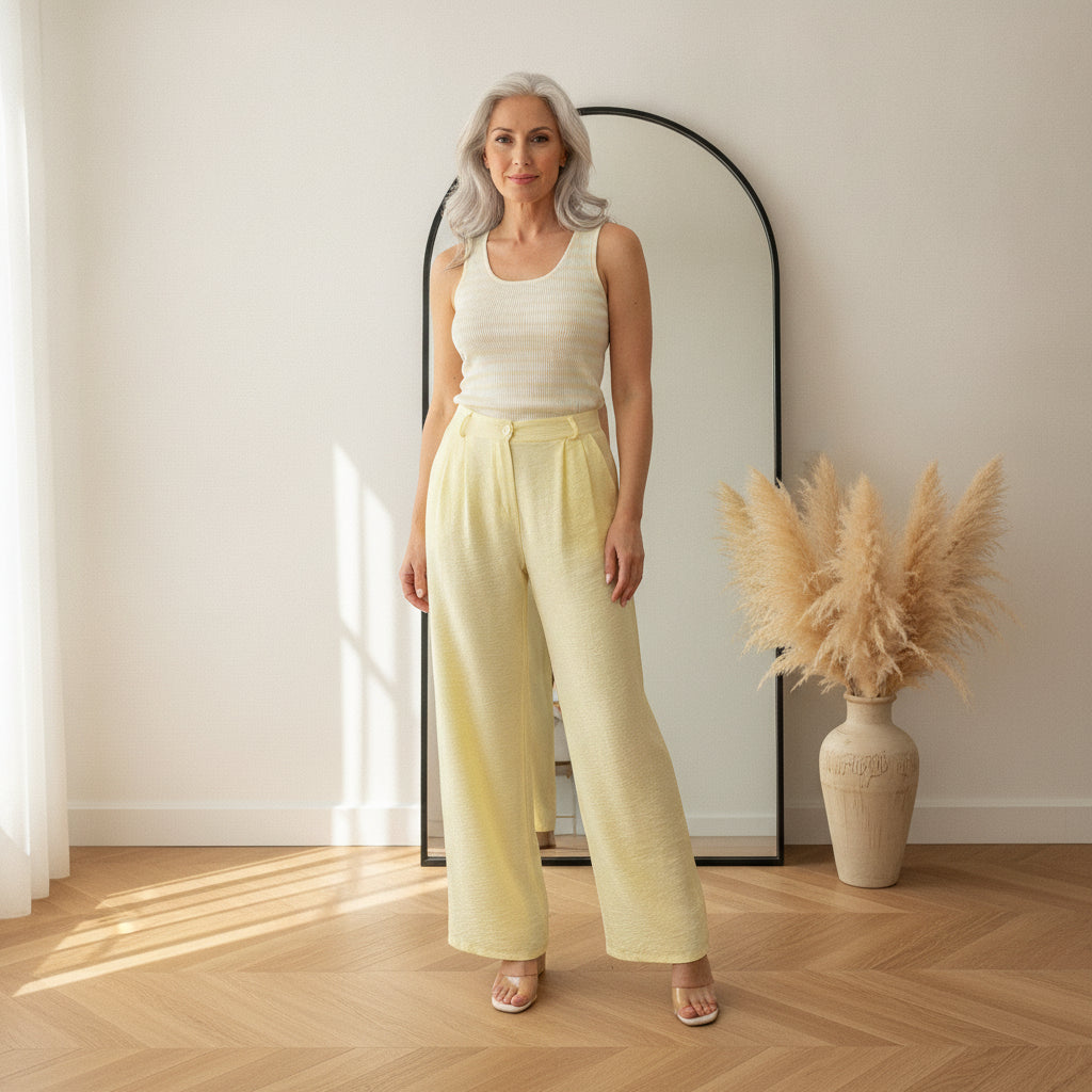Vento Luchtige Viscose Broek - Lemon Ice — front view