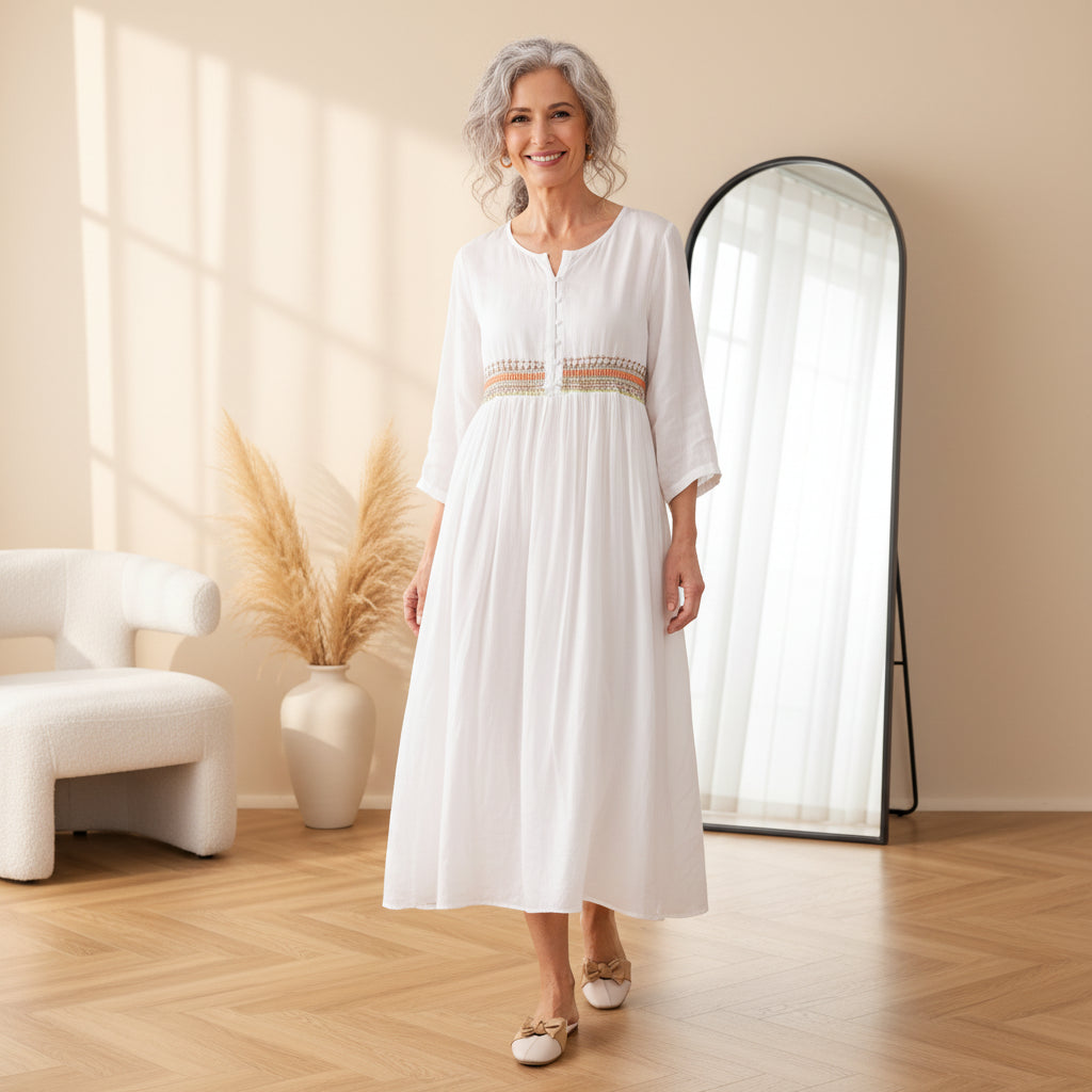 Kathy™ | Geborduurd Midi Jurk met Patroon — front view