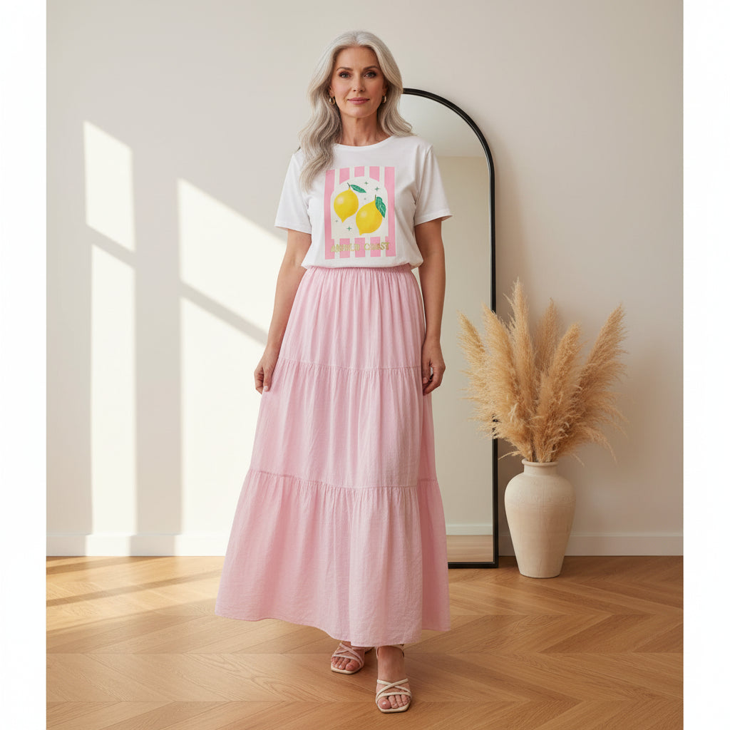 Lange Katoenen Rok met Onderrok - Roze — front view