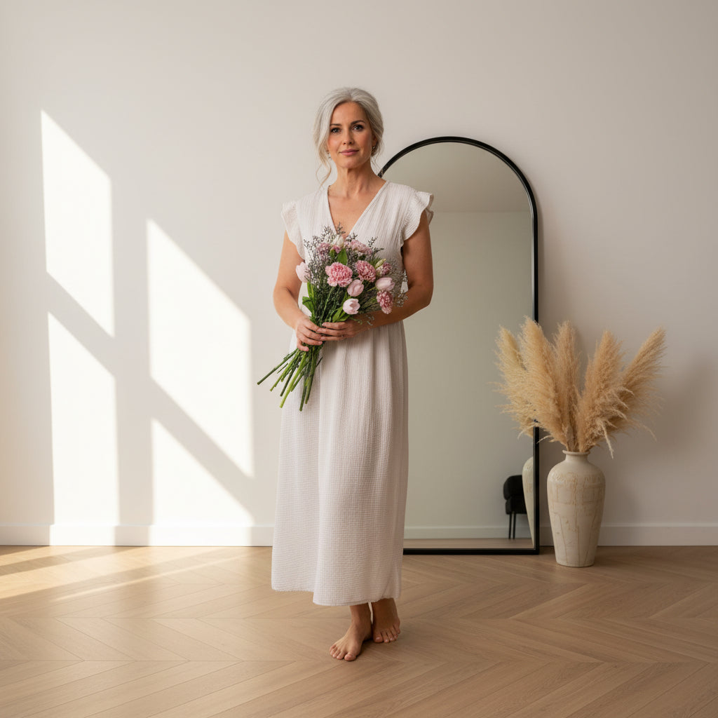 Leonora Mousseline Jurk - Beige — front view