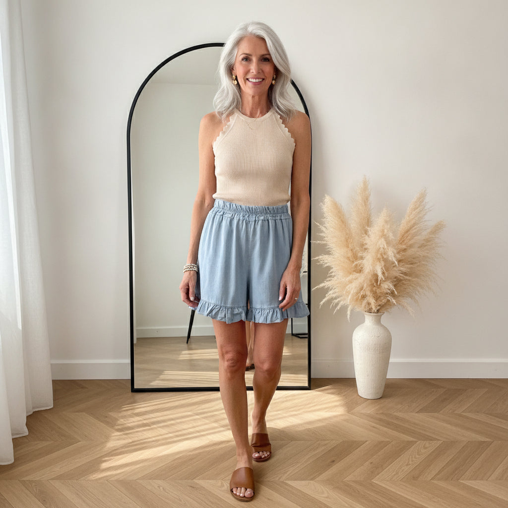 Elegant Viscose Top met Golfrand - Beige — front view