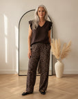 Katoenen Mousseline Top met V-Hals - Chocoladebruin — front view