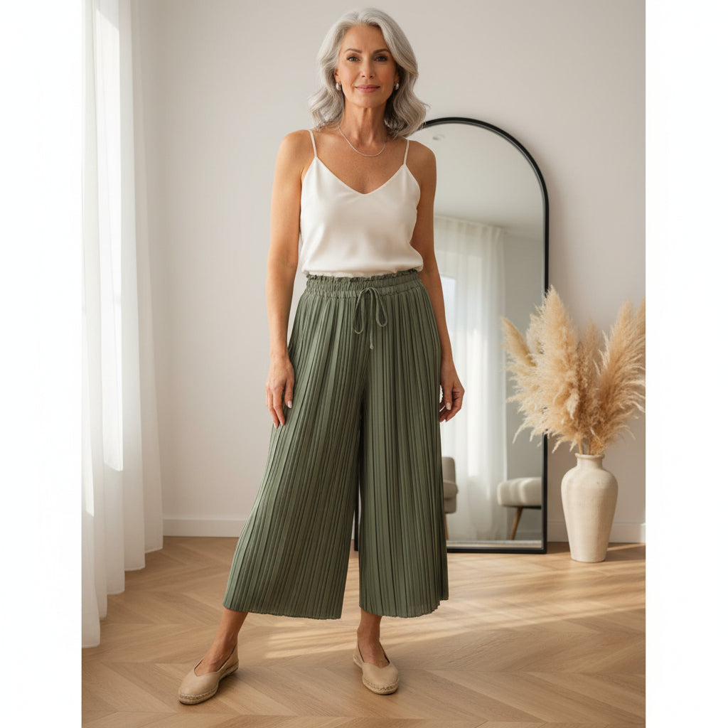 Geplisseerde Broek met Binnenbroek / Khaki — front view