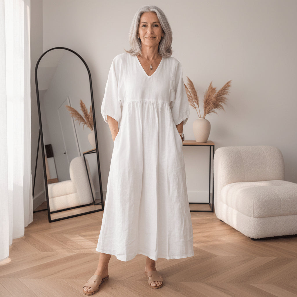 Elegante Maxi Jurk met V-Hals — front view