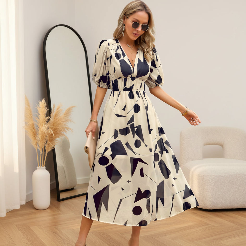 Violet | Elegante V-Hals Jurk voor Dames — Abrikoos
