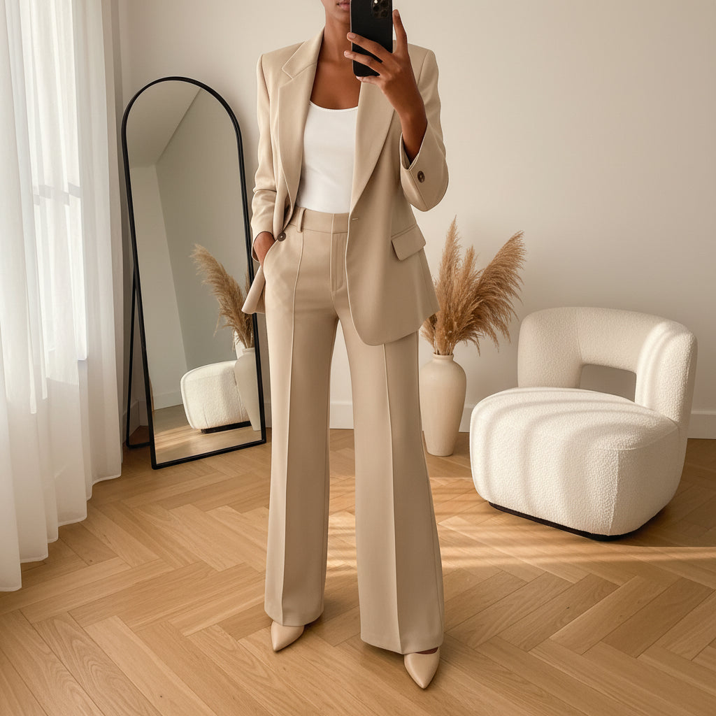 ELIZA - Elegant Pak met Klassieke Blazer — Beige