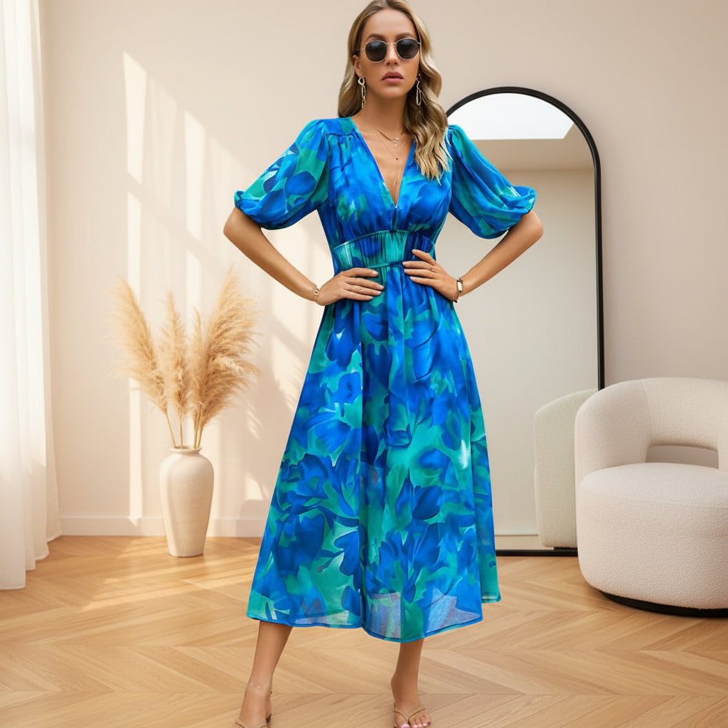 Violet | Elegante V-Hals Jurk voor Dames — Blauw
