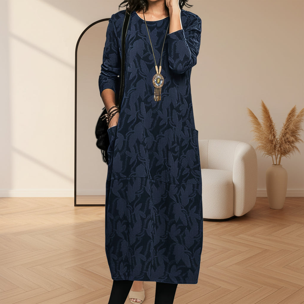 Aurora™ | Elegante Winter Jurk met Ronde Hals — Blauw