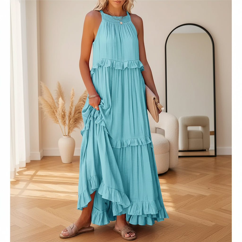 Courtney™ | Elegante Mouwloze Jurk met Ruches — Blauw