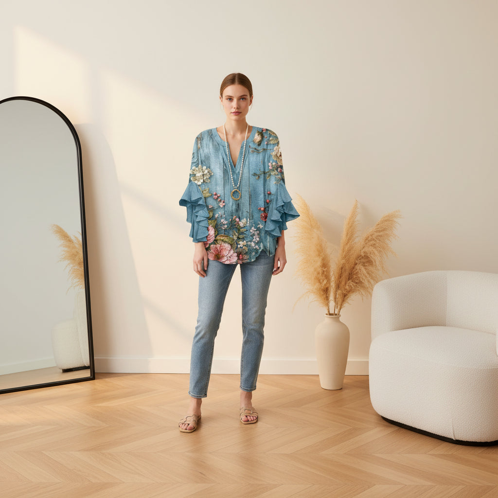 Kay™ | Luchtige Dagelijkse Blouse — Bloemen Blauw