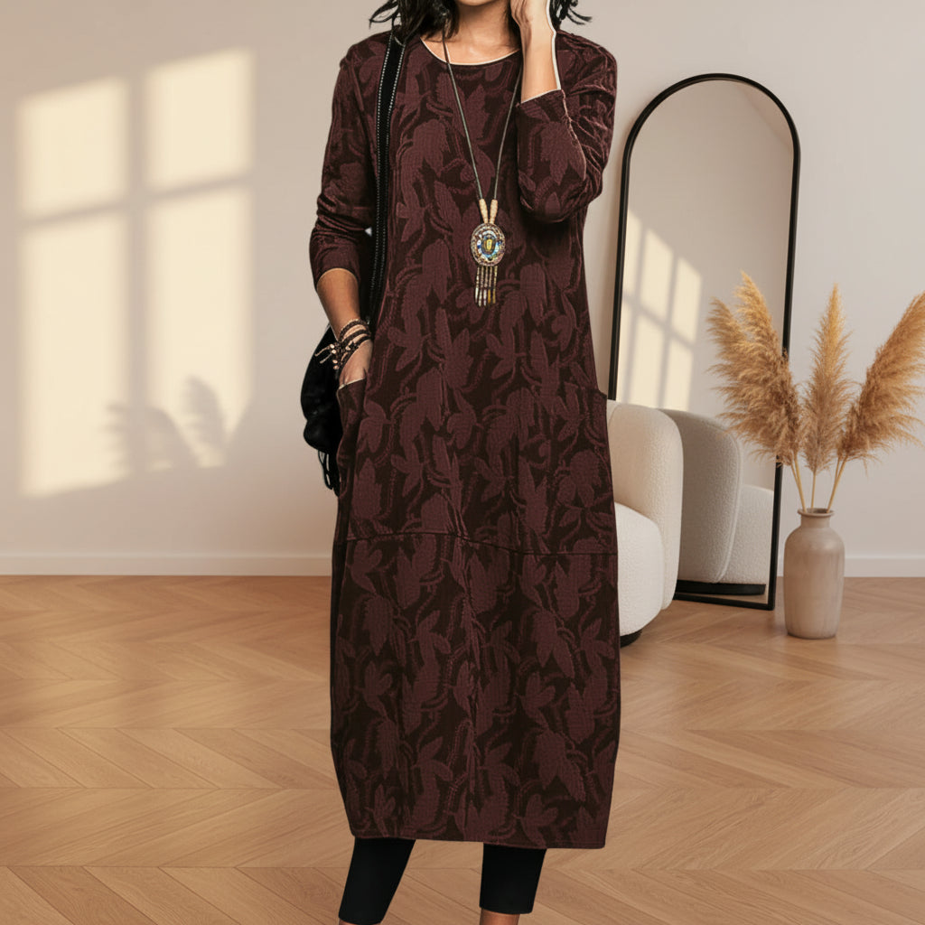 Aurora™ | Elegante Winter Jurk met Ronde Hals — Bordeaux