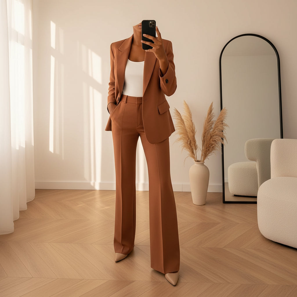 ELIZA - Elegant Pak met Klassieke Blazer — Bruin
