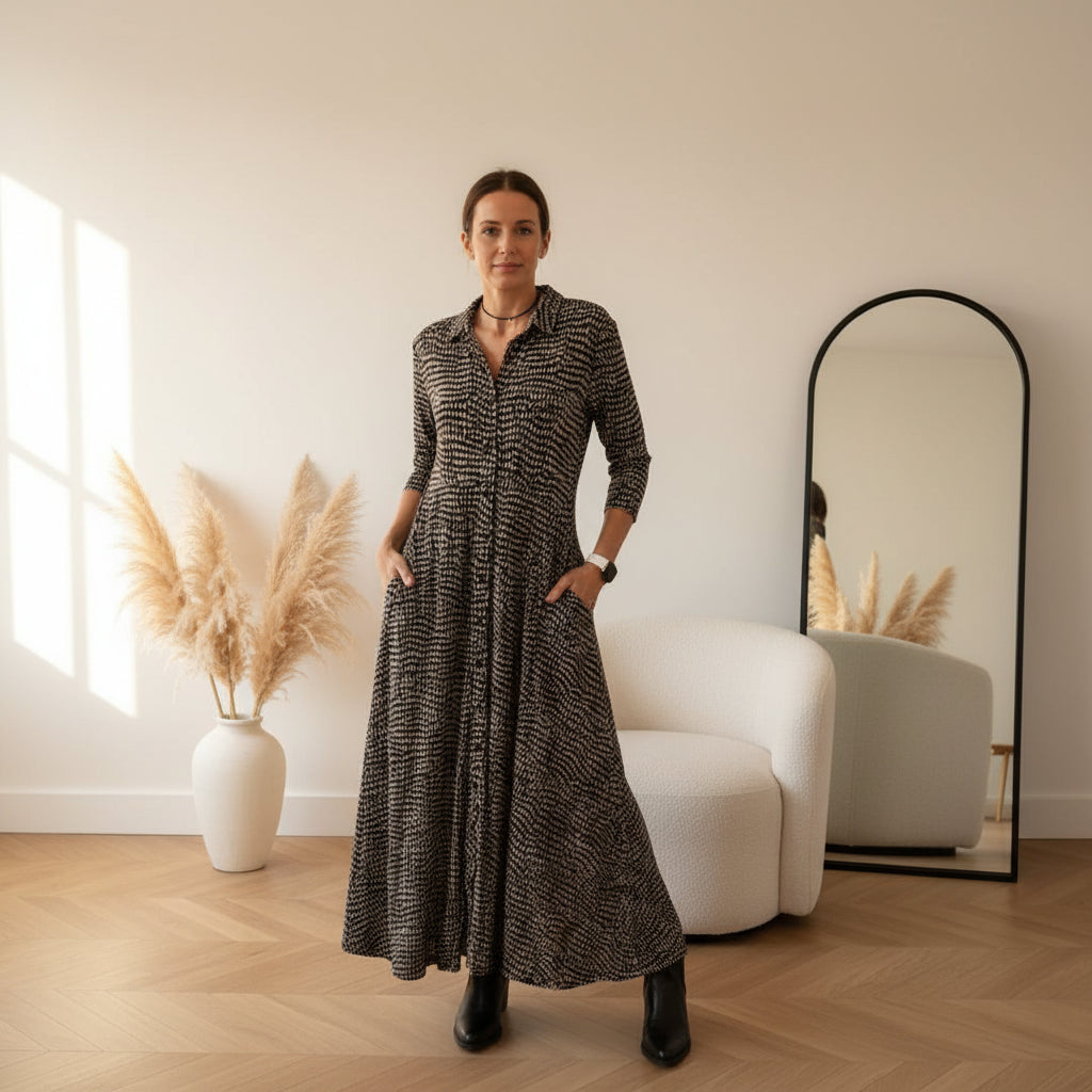 Freya™ | Vloeiende Maxi Jurk — Bruin