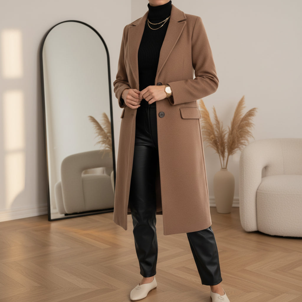 Judith™ | Elegante Lange Jas — Bruin