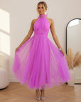 Catalina | Elegante Tule Jurk voor Bruiloftsgasten — Donkerroze