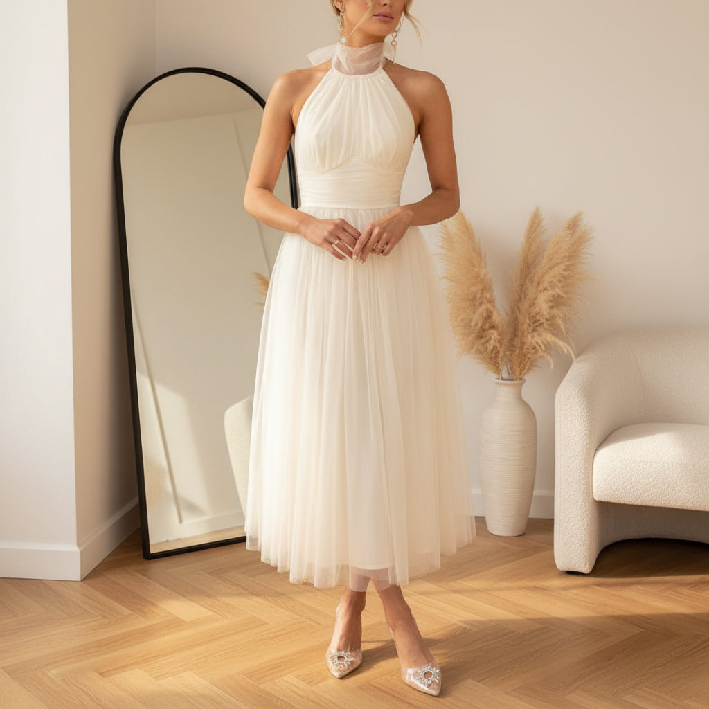Catalina | Elegante Tule Jurk voor Bruiloftsgasten — Gebroken wit