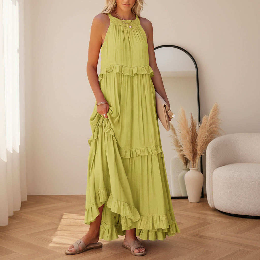 Courtney™ | Elegante Mouwloze Jurk met Ruches — Geel