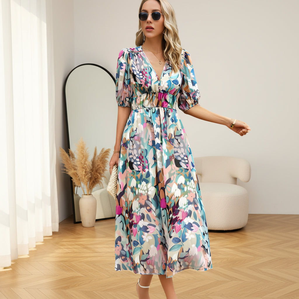 Violet | Elegante V-Hals Jurk voor Dames — Groen