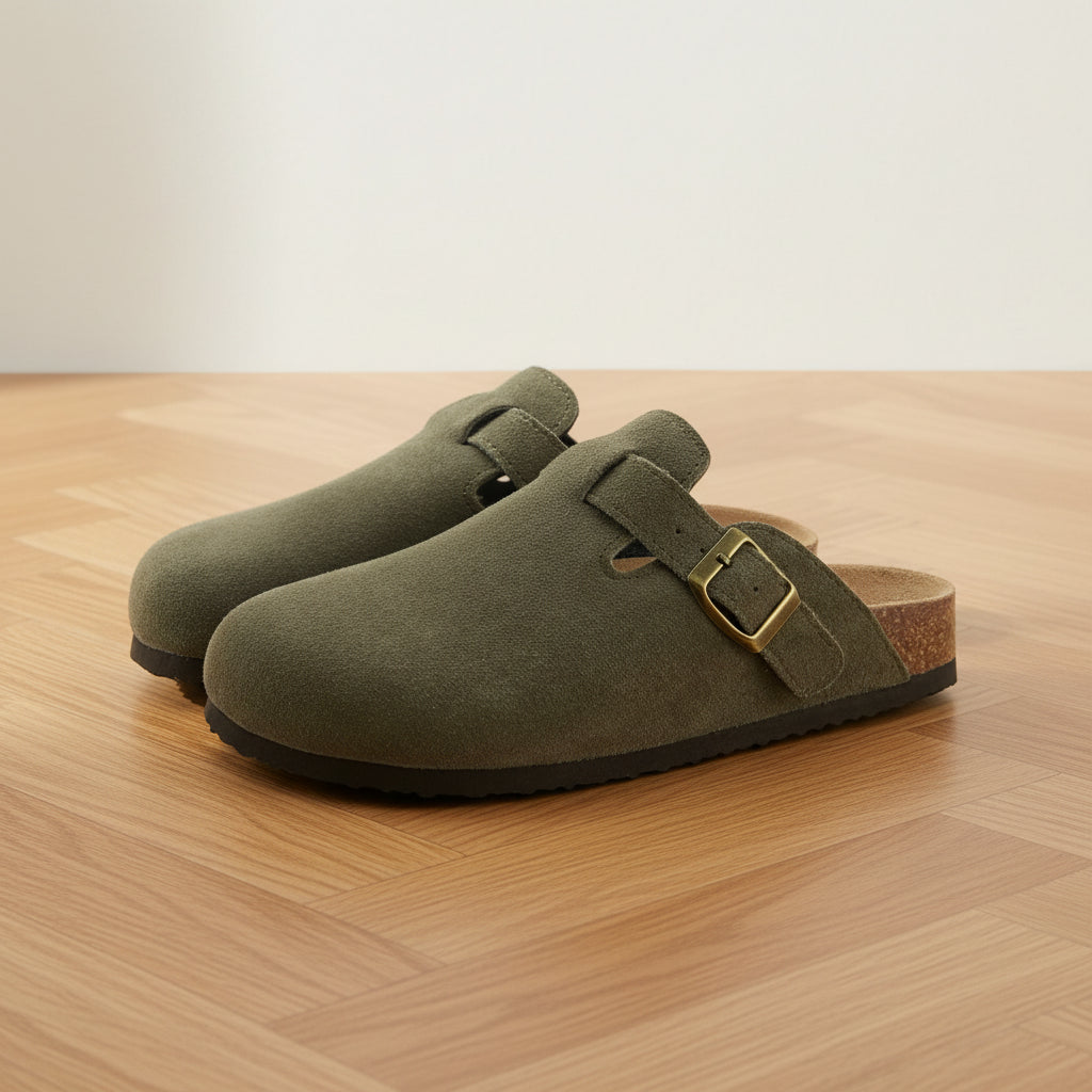 Elegante Suède Clog - Tijdloos Comfort en Stijl — Kaki