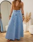 Hoge Taille Denim Rok met Riem — Lichtblauw