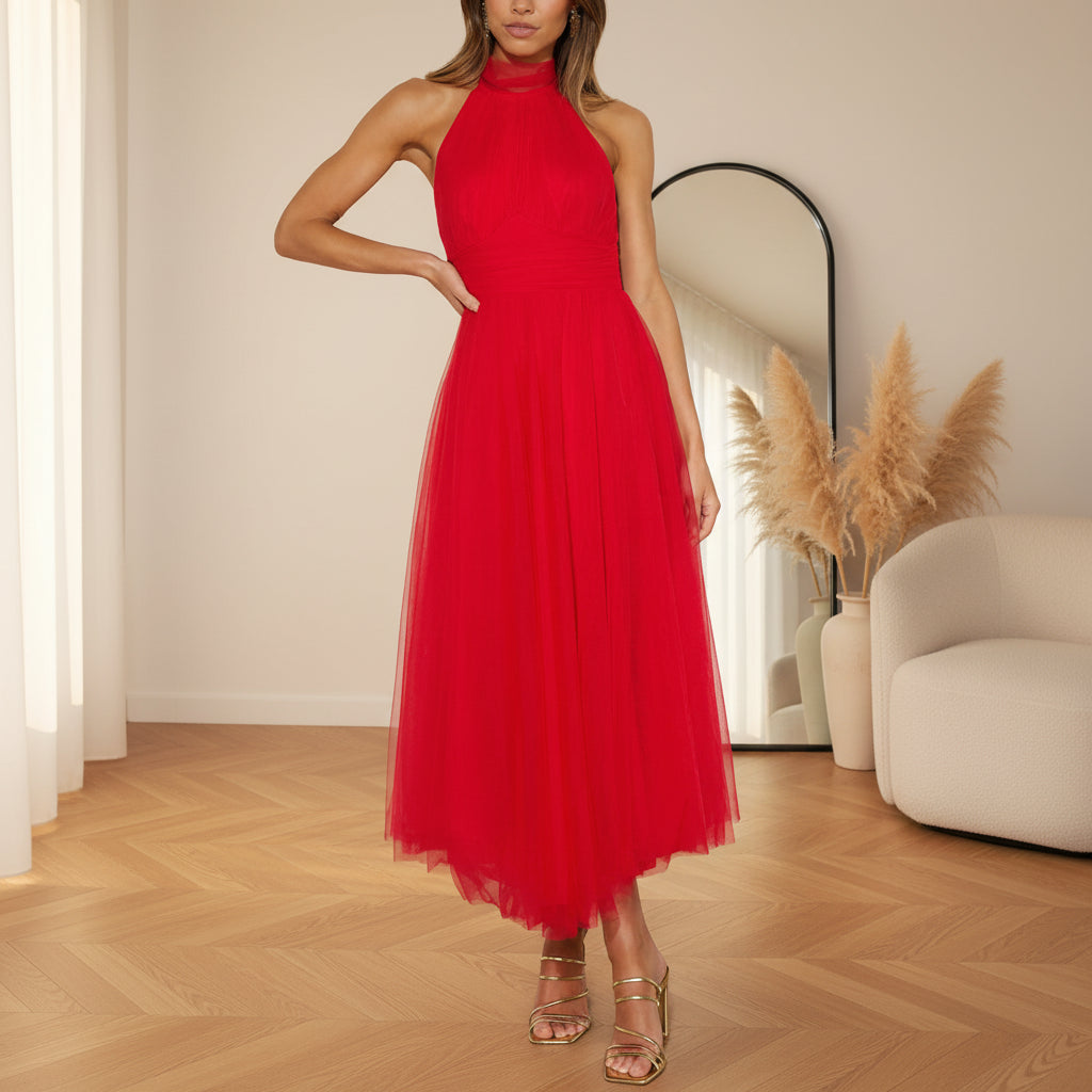 Catalina | Elegante Tule Jurk voor Bruiloftsgasten — Rood