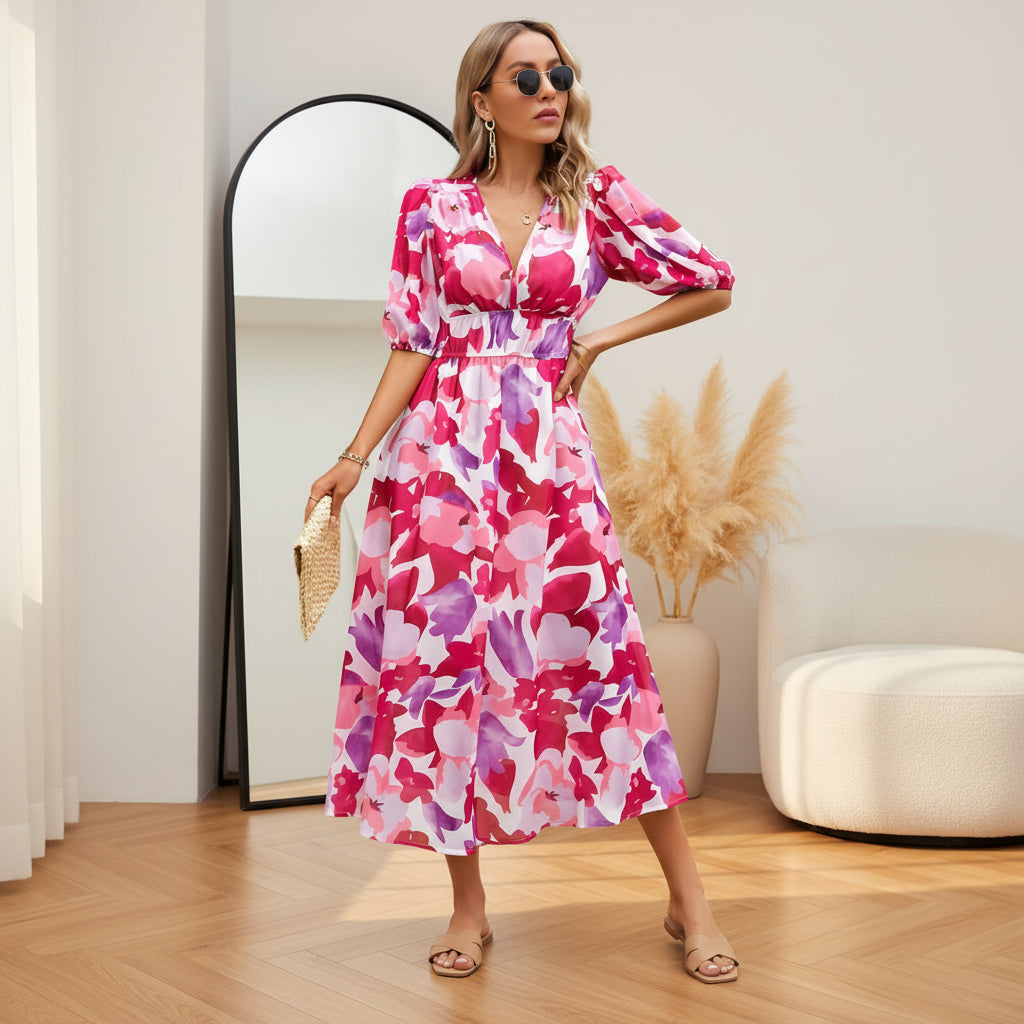 Violet | Elegante V-Hals Jurk voor Dames — Rood