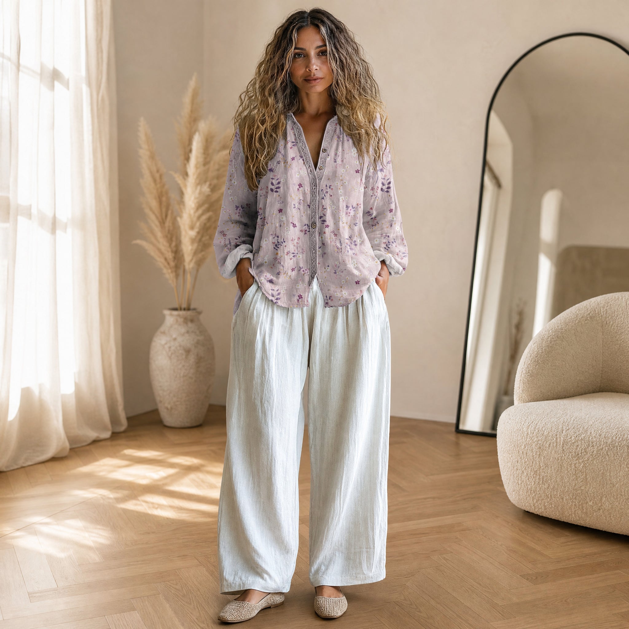 Vintage Blad Blouse - Tijdloze Elegantie met Klassiek Bladmotief — Roze