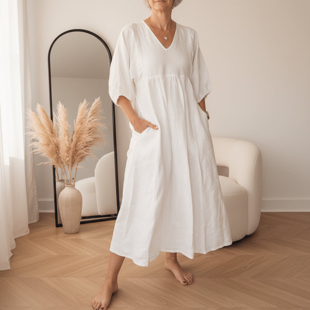 Elegante Maxi Jurk met V-Hals — Wit