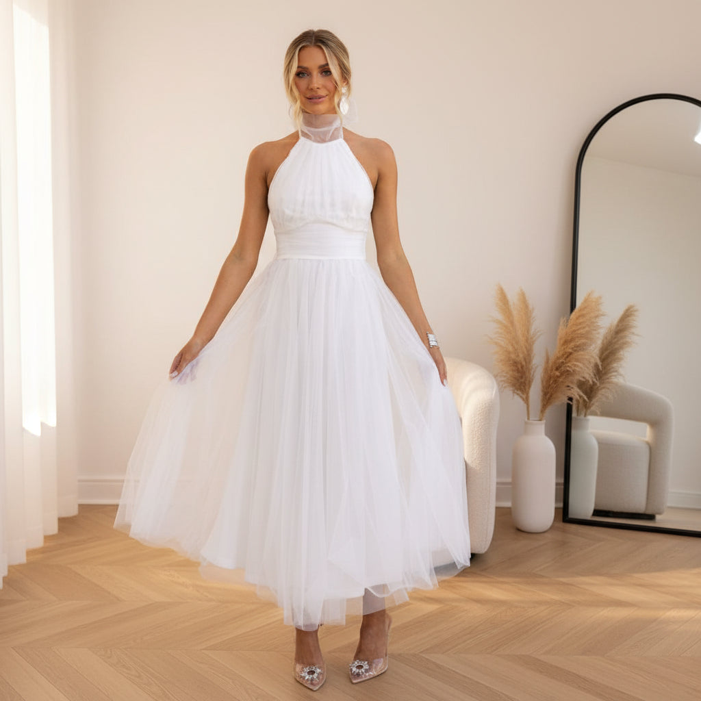 Catalina | Elegante Tule Jurk voor Bruiloftsgasten — Wit