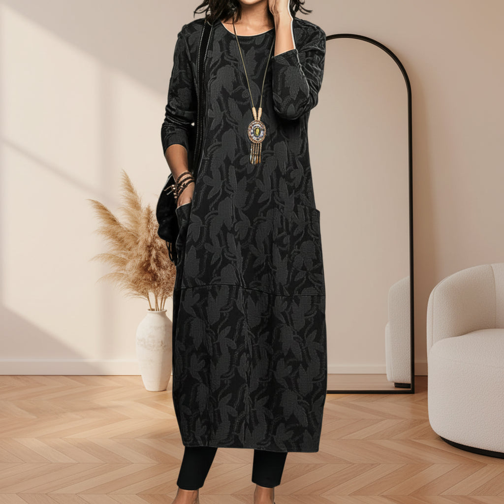 Aurora™ | Elegante Winter Jurk met Ronde Hals — Zwart