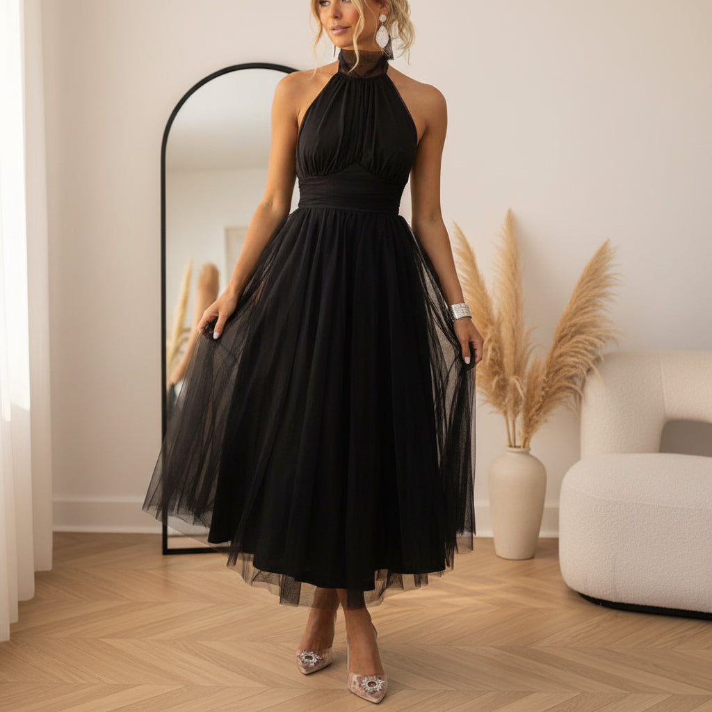 Catalina | Elegante Tule Jurk voor Bruiloftsgasten — Zwart