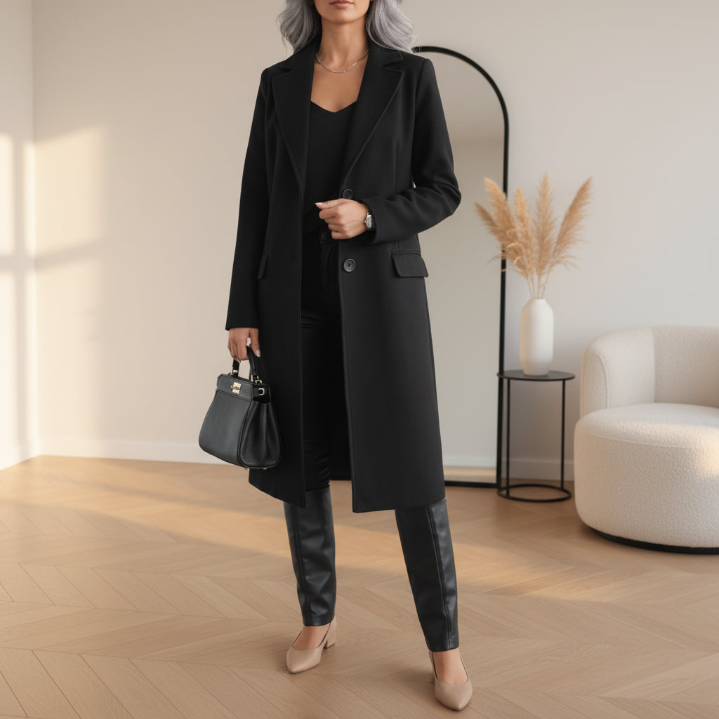 Judith™ | Elegante Lange Jas — Zwart