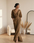 Linnen Maxi Jurk met V-Hals - Elegante Zomerjurk — Bruin