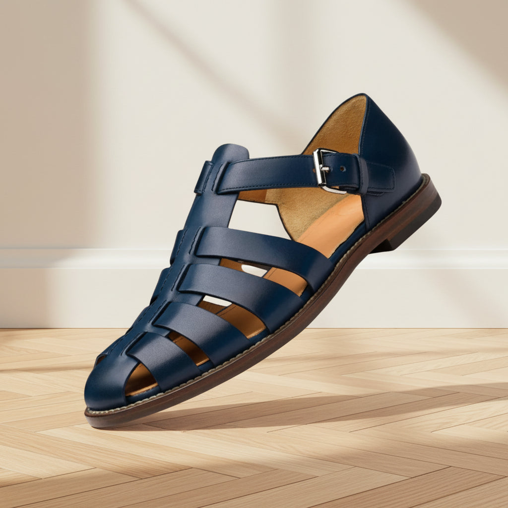 Premium Leren Sandalen voor Heren - Comfortabel &amp; Antislip — Donkerblauw