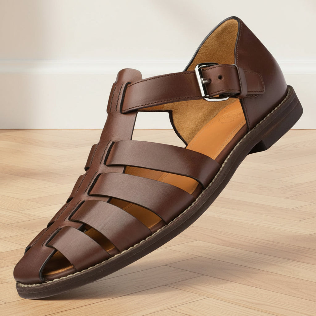 Premium Leren Sandalen voor Heren - Comfortabel &amp; Antislip — Donkerbruin