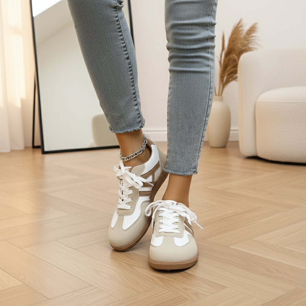 Bianca | Comfortabele Sneakers met Optimale Ondersteuning — Kaki en wit