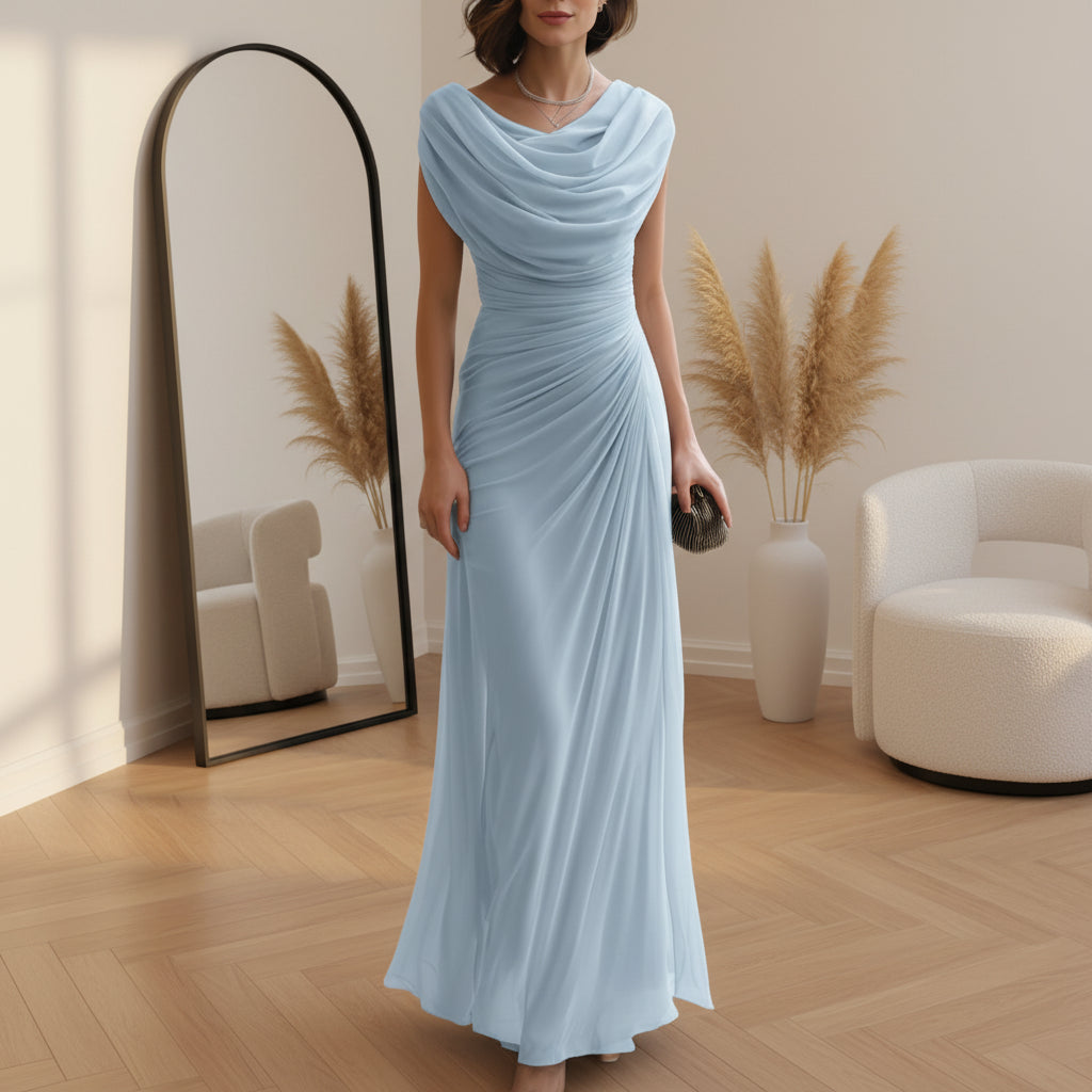 Elegante Maxi Jurk met Drapering — Lichtblauw