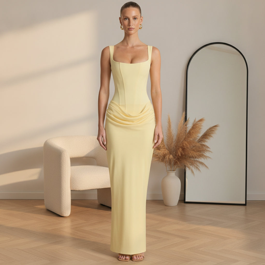 ARIA | Hourglass Maxi Jurk — Lichtgeel