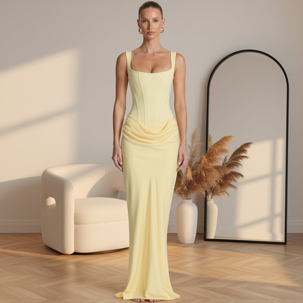 ARIA | Hourglass Maxi Jurk — Lichtgeel