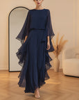 Elegant Chiffon Tweedelig Set met Ruches - Marineblauw — Marineblauw