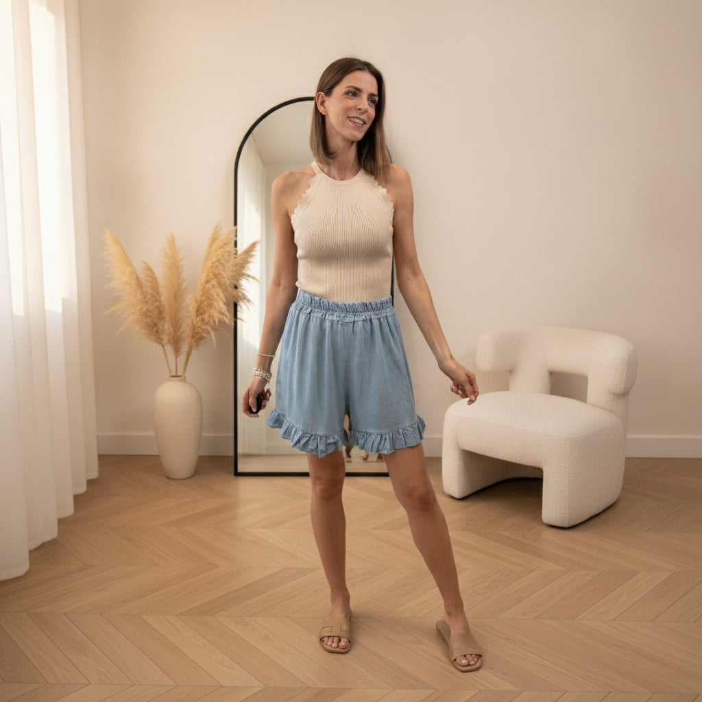 Elegant Viscose Top met Golfrand - Beige — One Size