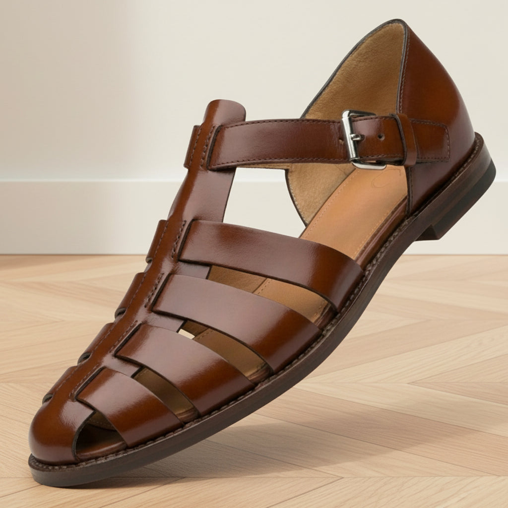 Premium Leren Sandalen voor Heren - Comfortabel &amp; Antislip — Roodbruin