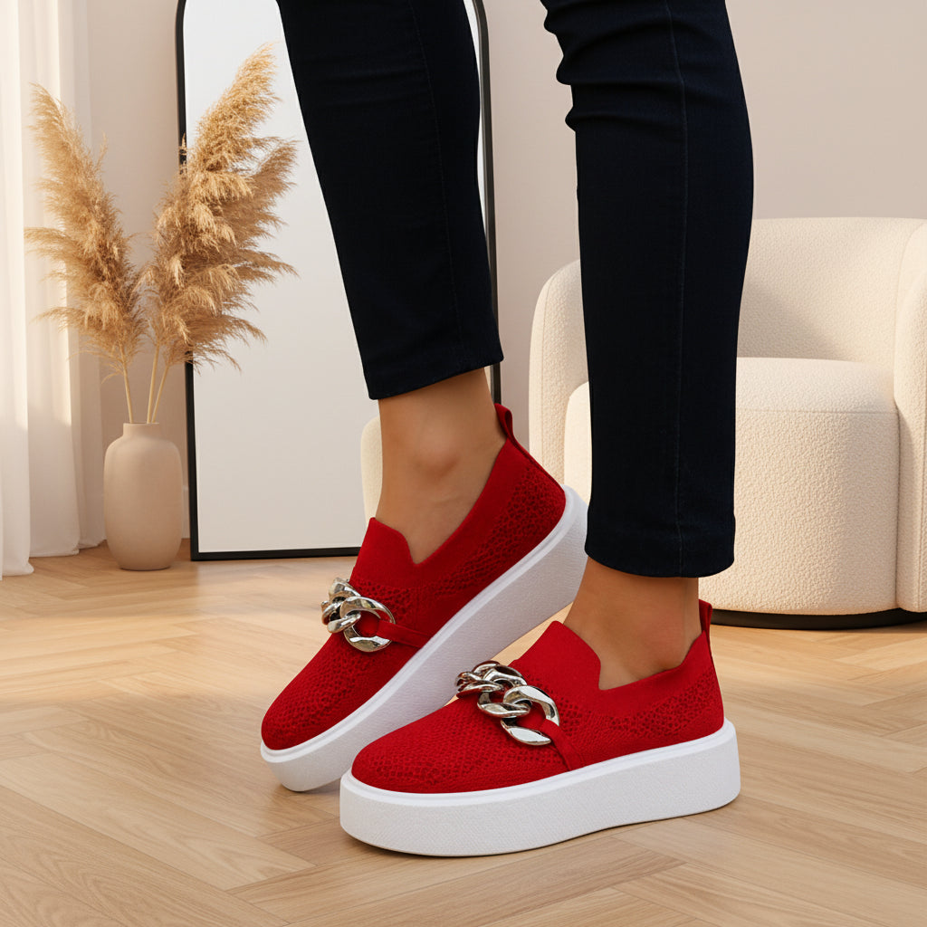 Maria - Elegante Schoenen met Decoratieve Metalen Ketting — Roze