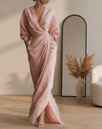 Linnen Maxi Jurk met V-Hals - Elegante Zomerjurk — Roze