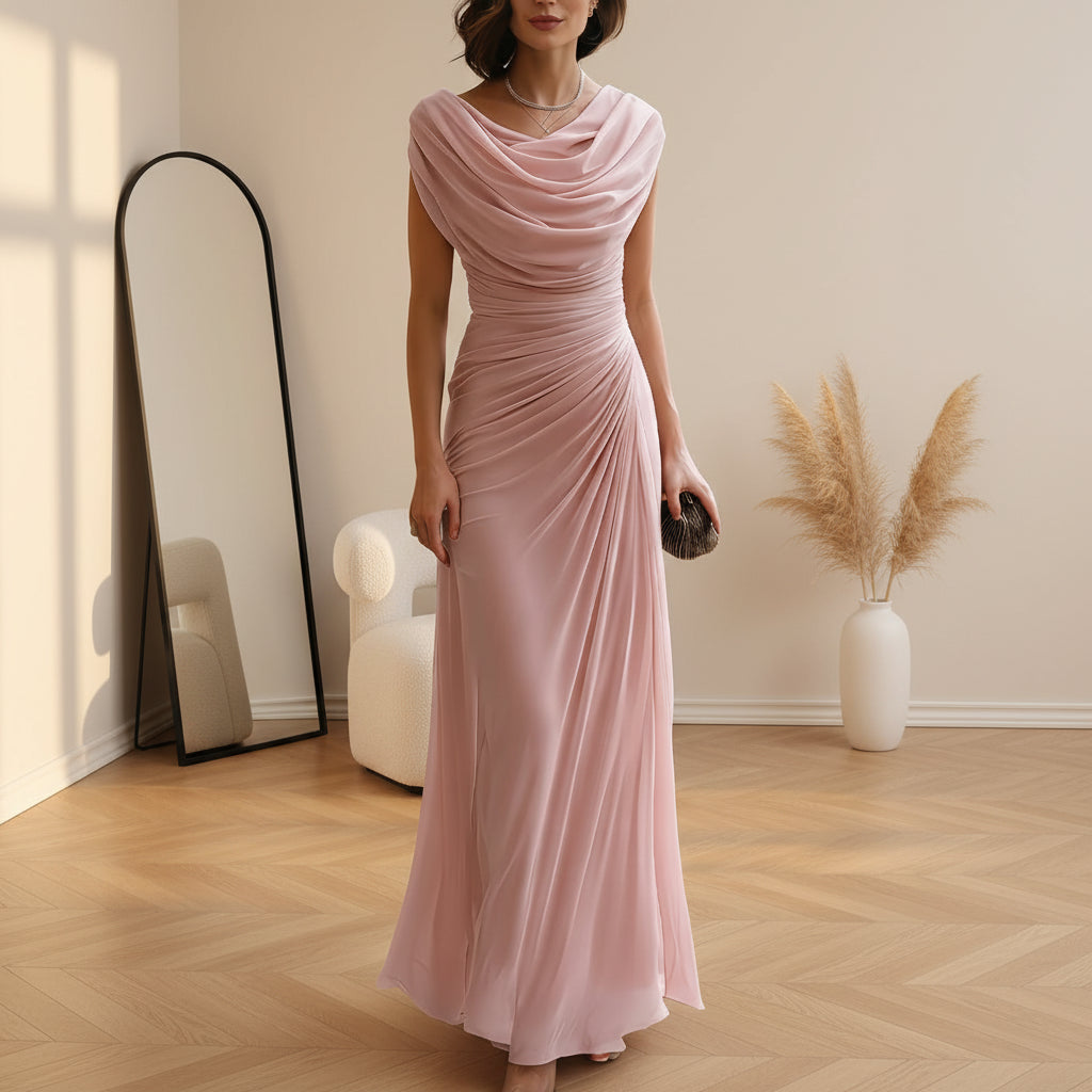 Elegante Maxi Jurk met Drapering — Roze