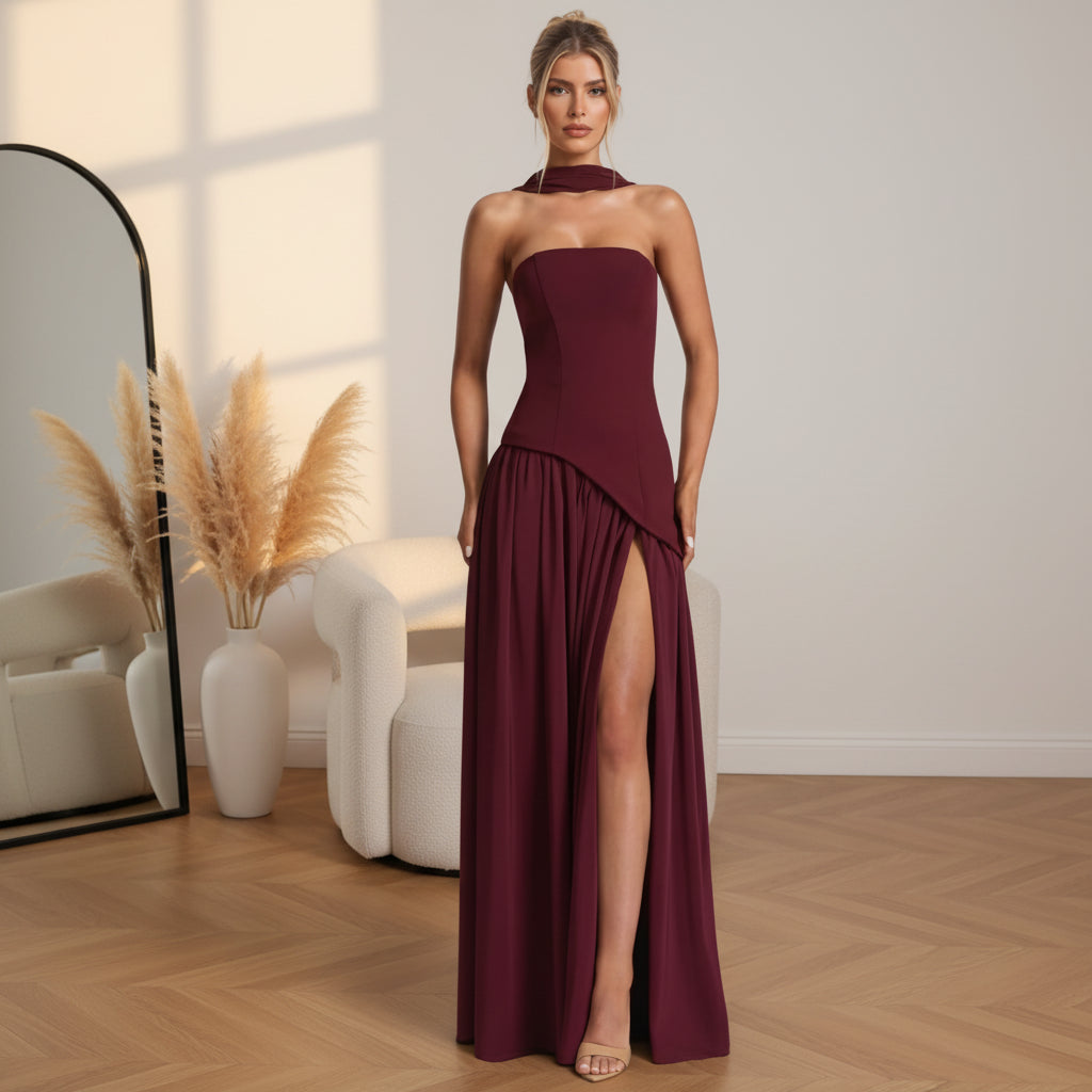 Aura Maxi Jurk — Wijnrood